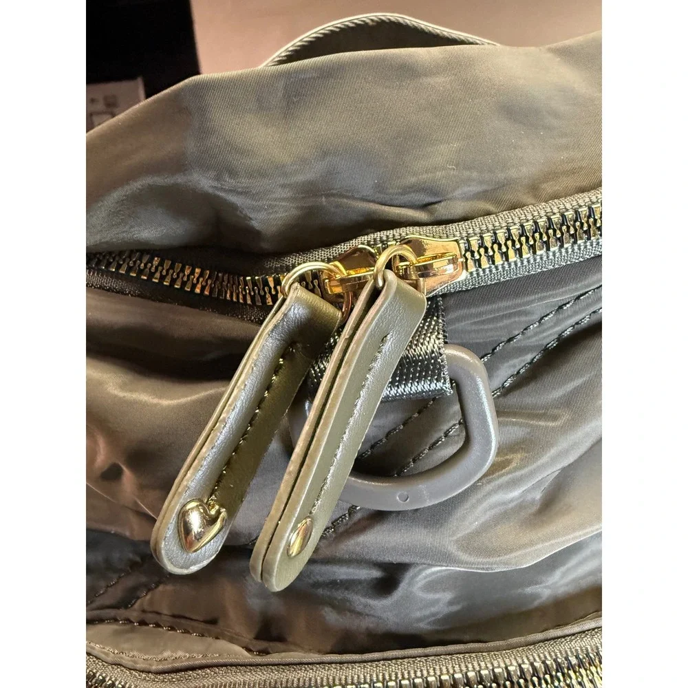 Heart Love‎ Olive Green Nylon Quilted Backpack Utility Tactical Straps Gold Tone